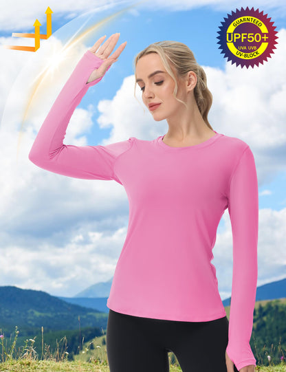 Women's UPF 50+ Sun Protection Long Sleeve Shirt - Athletic Rash Guard with Thumb Holes