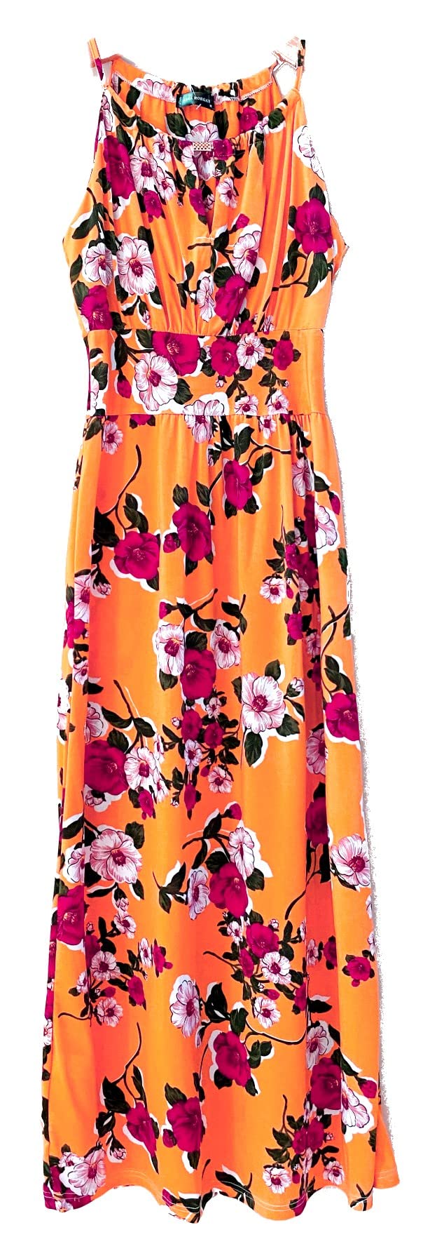 Smocked Maxi Dress - V Neck Exotic Print Dress for Maternity & Plus Size Medium Orange W Irises