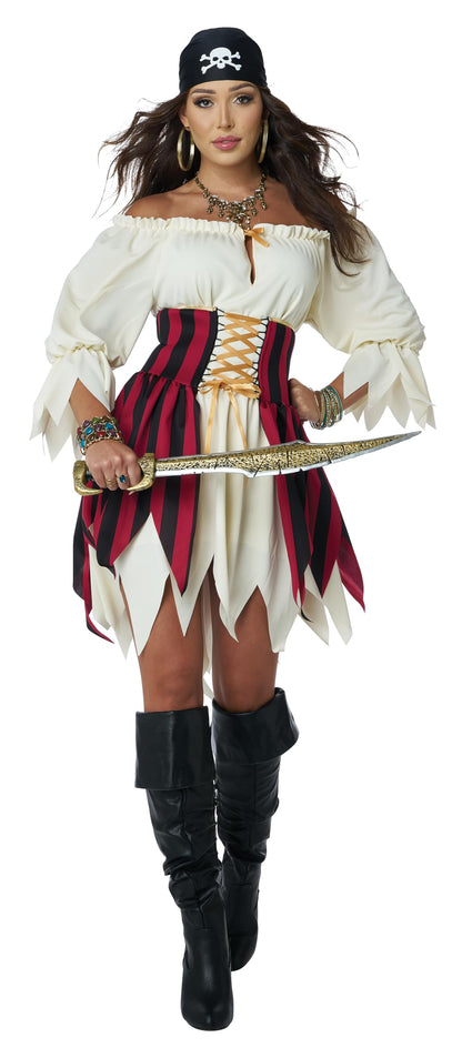 Women's Sultry Sea Pirate Costume - Renaissance Dress with Corset and Bandana Large