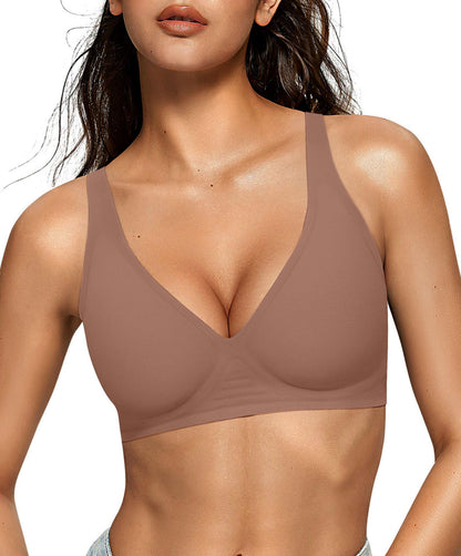 Wireless Deep V Bra Comfortable Supportive Push Up Bralette No Underwire T-Shirt Bra Coffee