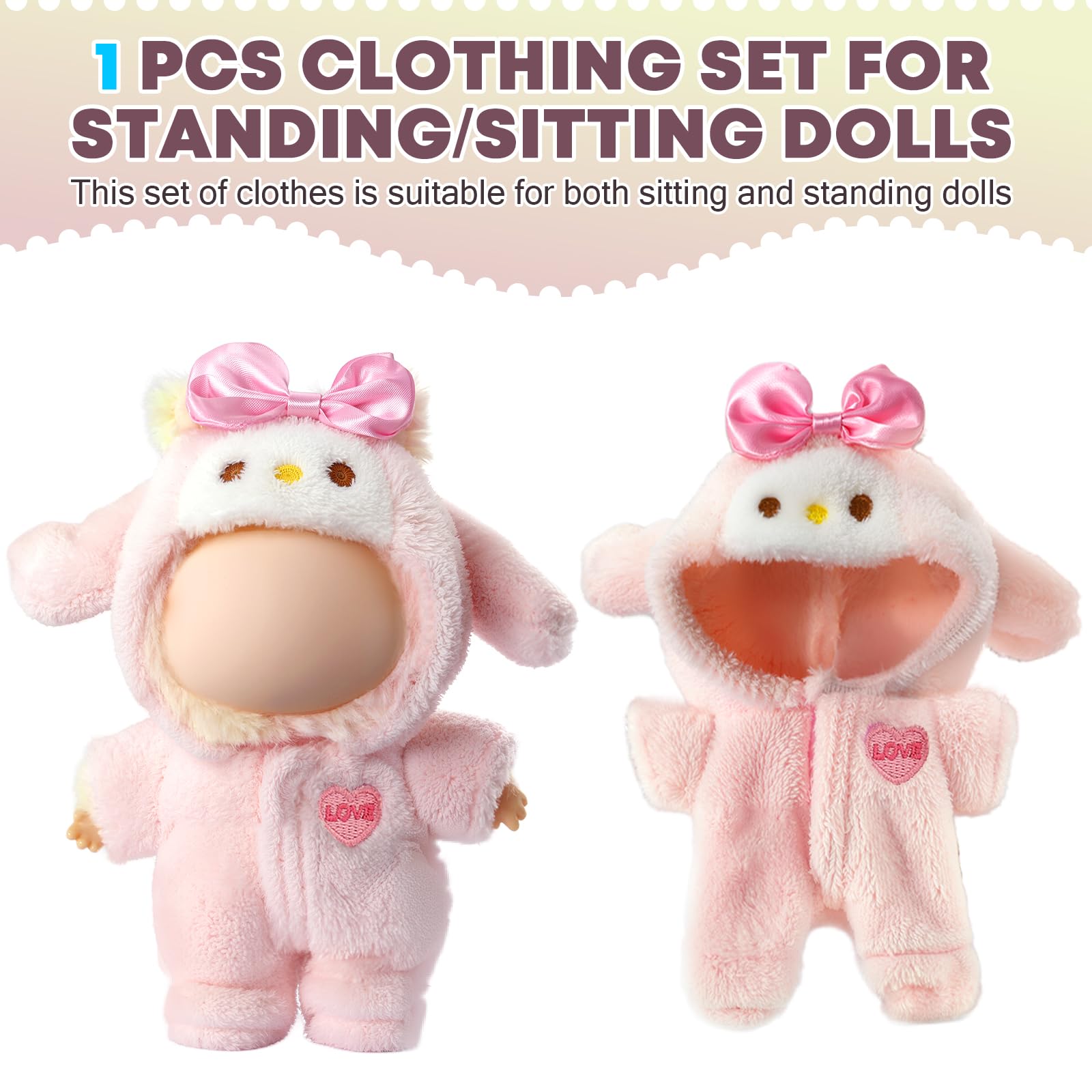 3 Piece Handmade Crochet Outfit for 17cm Dolls - Heart Sweater Hat & Bag Set