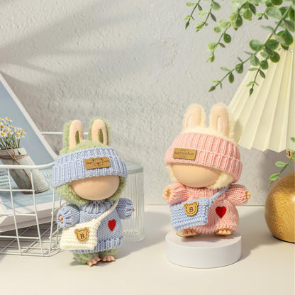 3 Piece Handmade Crochet Outfit for 17cm Dolls - Heart Sweater Hat & Bag Set