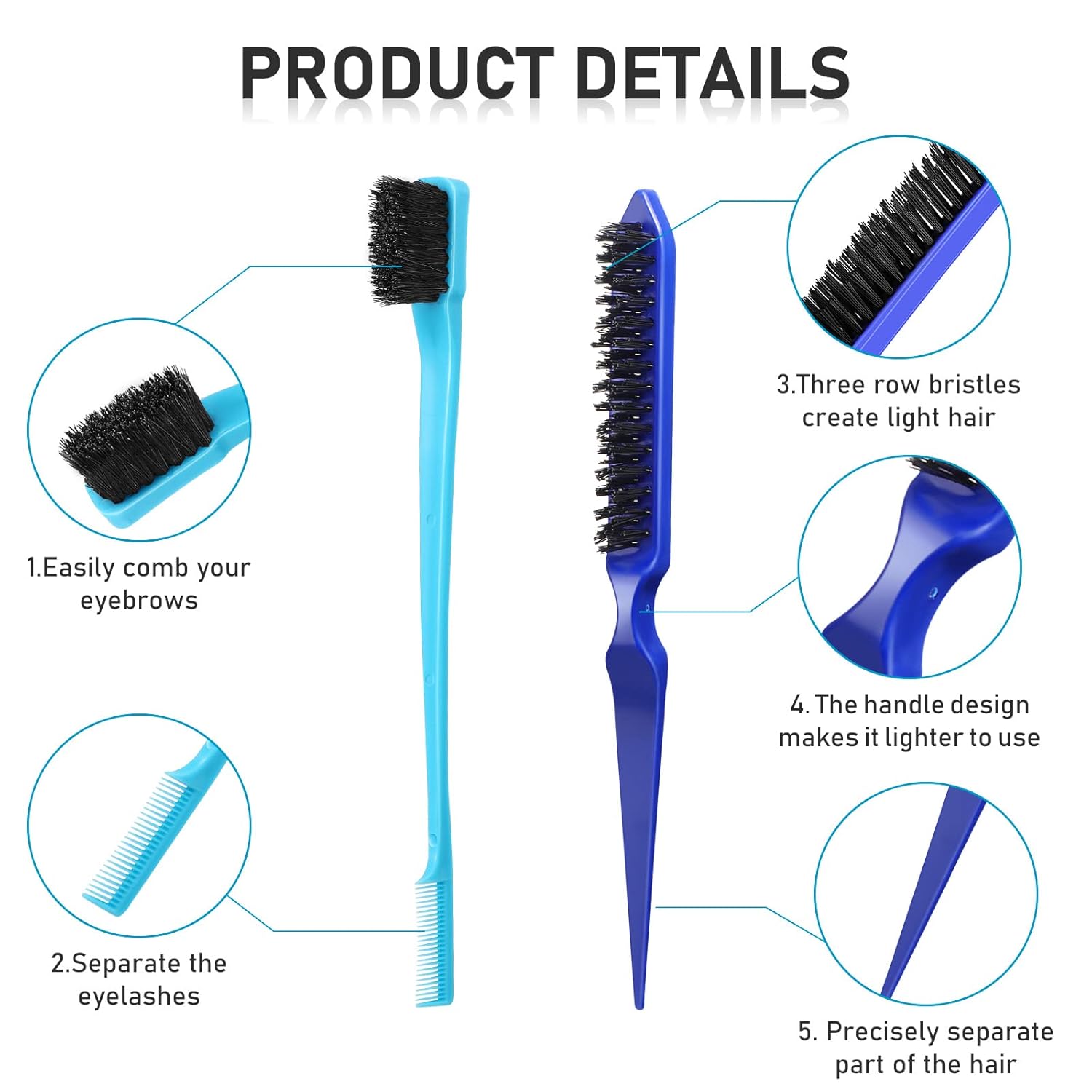 Hair Brush Set 12 Pieces Double Sided Edge Brush Teasing Combs Styling Kit