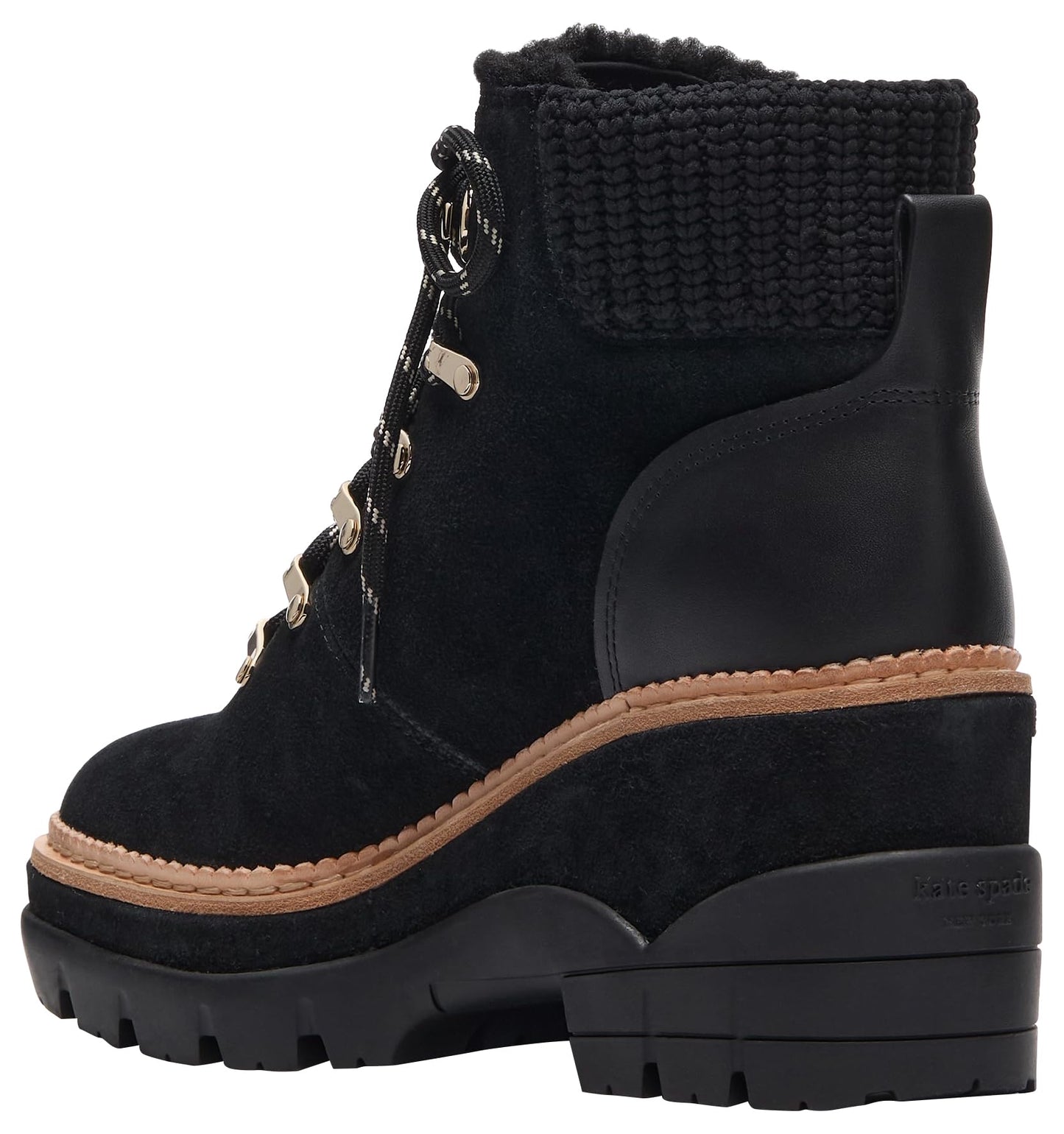kate spade new york Willow Lug Lace Up Bootie, Black, 8.5