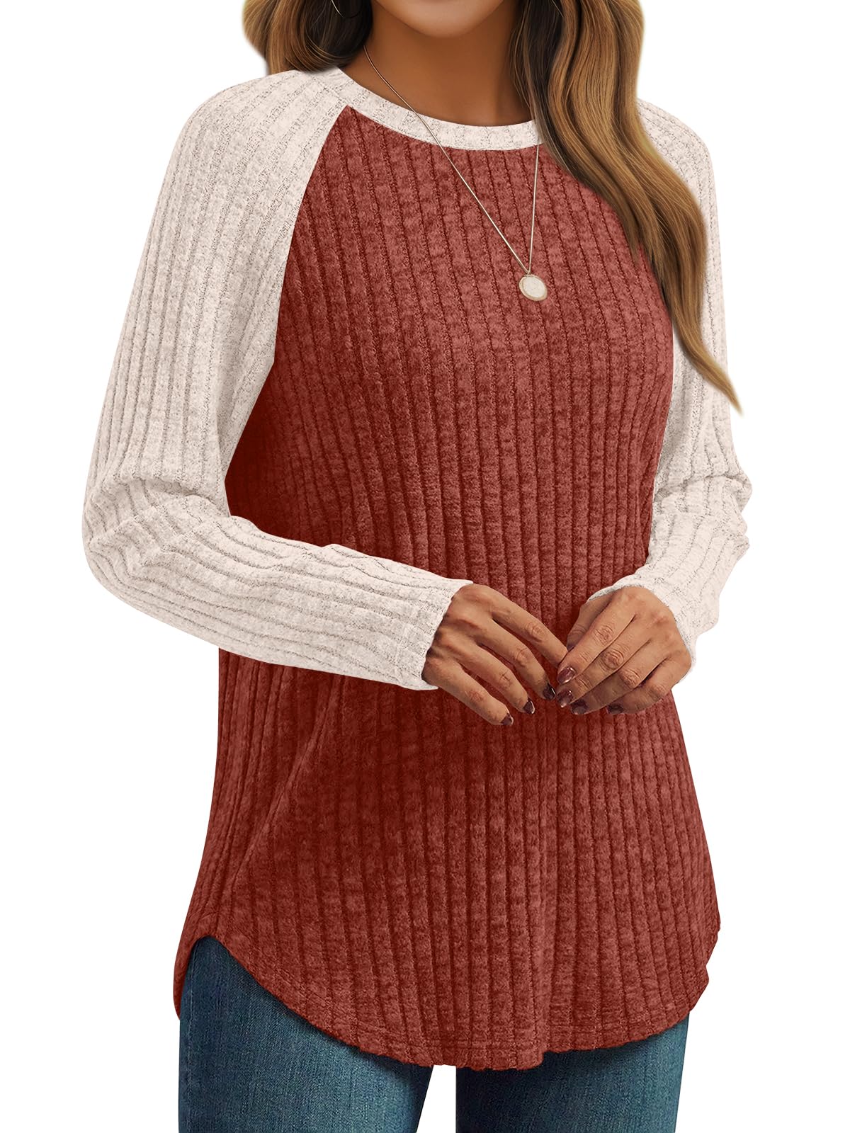 Women's Long Sleeve Tunic Tops - Dressy Casual Color Block Sweaters