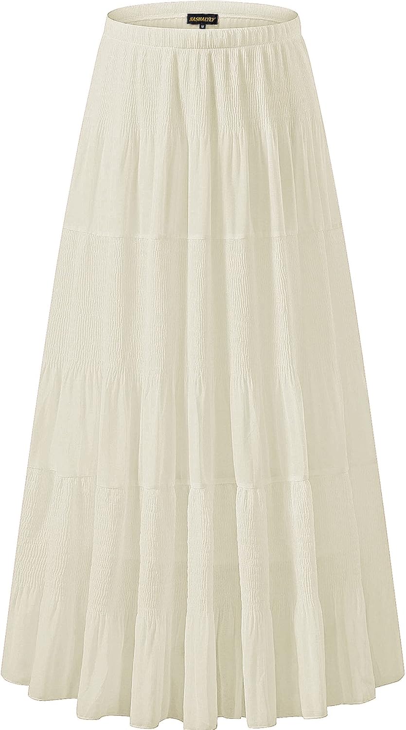 Chiffon Maxi Skirt for Women - High Waist Pleated A-Line Flared Long Skirt