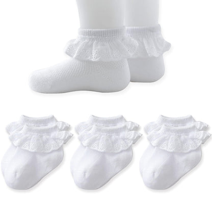 Baby Girl Lace Socks - Newborn Eyelet Ruffle Crew Socks 0-6 6-12 12-24 Months Cotton