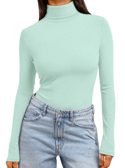 Women's Turtleneck Long Sleeve Shirts - Basic Thermal Underwear Tops Sage