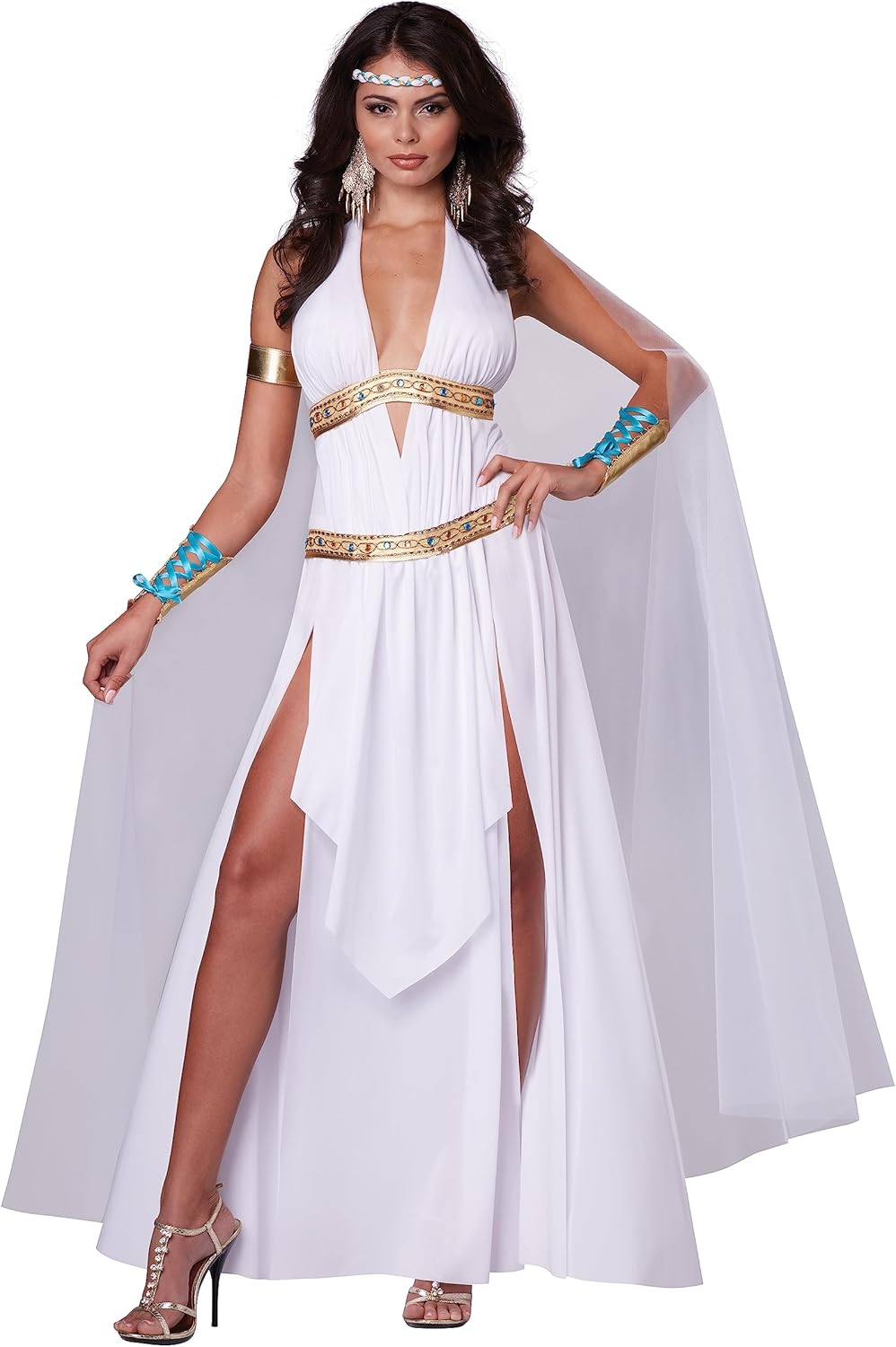 Glorious Goddess Costume - Women's Halter Dress with Cape and Arm Band White