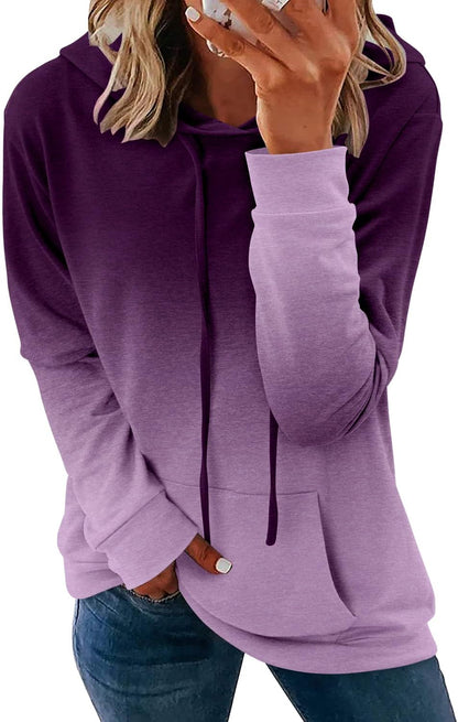 Pullover Hoodie - Tie Dye & Floral Print Hooded Sweatshirt with Pockets Large Ombre