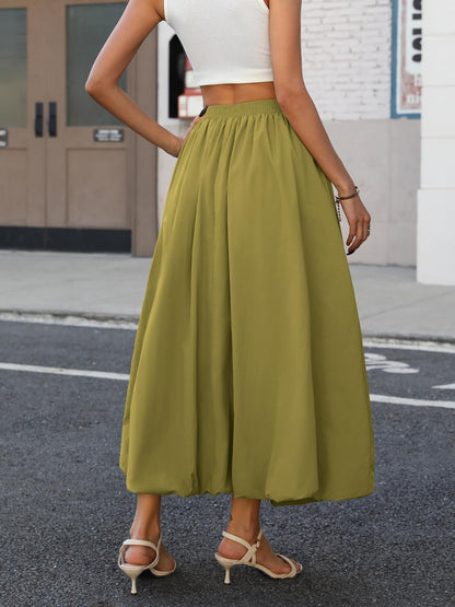 Bubble Skirt with Pockets - Elastic Waist Y2K A-Line Long Skirt for Women