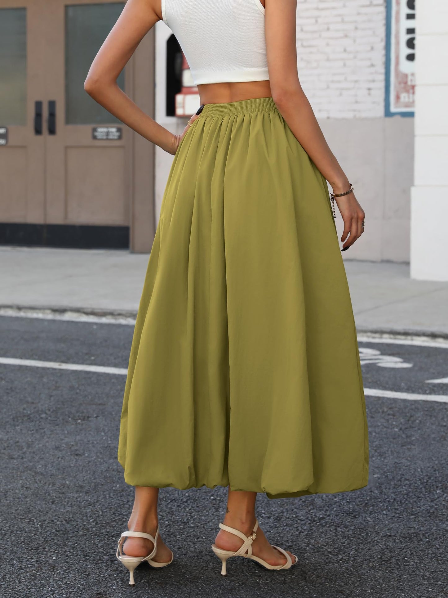 Bubble Skirt with Pockets - Elastic Waist Y2K A-Line Long Skirt for Women