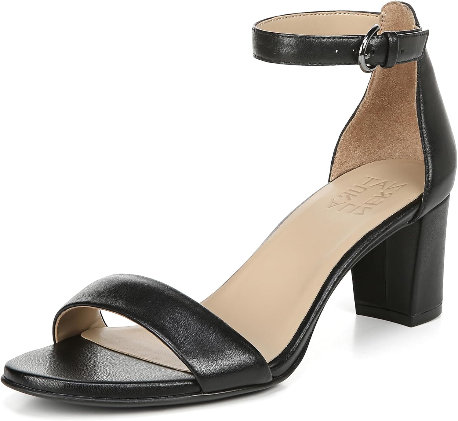 Heeled Sandals for Women - Block Heel Dress Sandals with Ankle Strap Black Leather