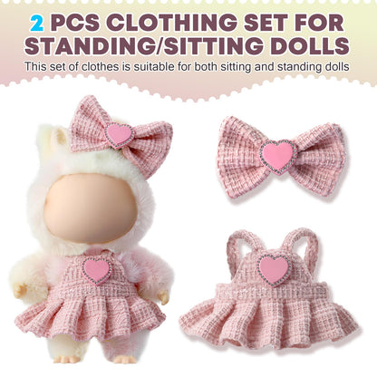 3 Piece Handmade Crochet Outfit for 17cm Dolls - Heart Sweater Hat & Bag Set