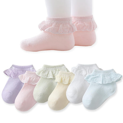 Baby Girl Lace Socks - Newborn Eyelet Ruffle Crew Socks 0-6 6-12 12-24 Months Cotton Neutral Pastels 6 Pack