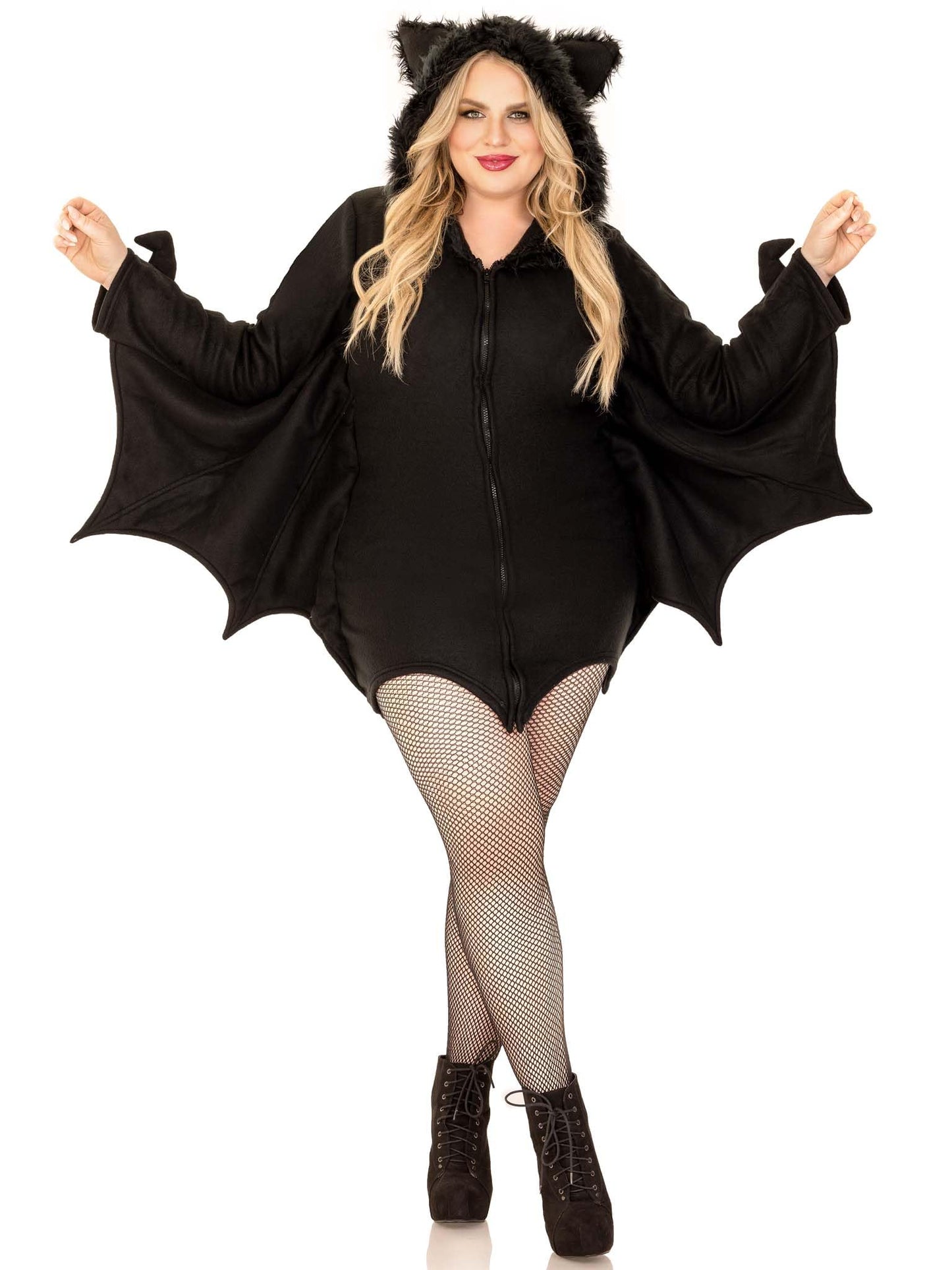 Women's Cozy Bat Costume - Fleece Dress with Hood and Bat Wings