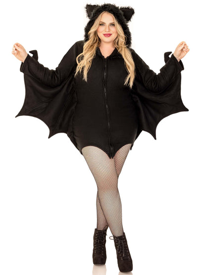 Women's Cozy Bat Costume - Fleece Dress with Hood and Bat Wings Women's Plus
