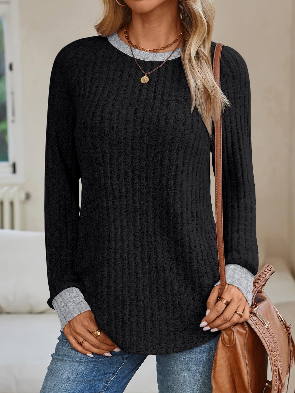 Women's Long Sleeve Tunic Tops - Dressy Casual Color Block Sweaters