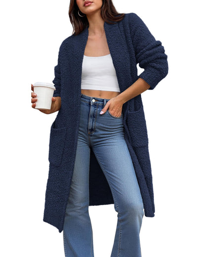 Women's Long Cardigan Sweater - Open Front Oversized Knit Coat with Pockets