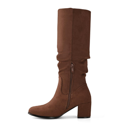 Shoe'N Tale Women's Knee High Boots Chunky Heel Pointed Toe Suede Slouch Winter Shoes with Side Zipper