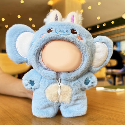 3 Piece Handmade Crochet Outfit for 17cm Dolls - Heart Sweater Hat & Bag Set Blue Elephant Jumpsuit