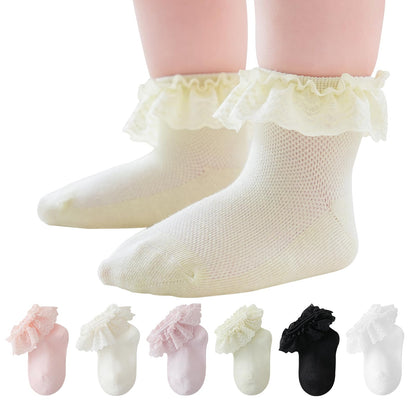 Baby Girl Lace Socks - Newborn Eyelet Ruffle Crew Socks 0-6 6-12 12-24 Months Cotton