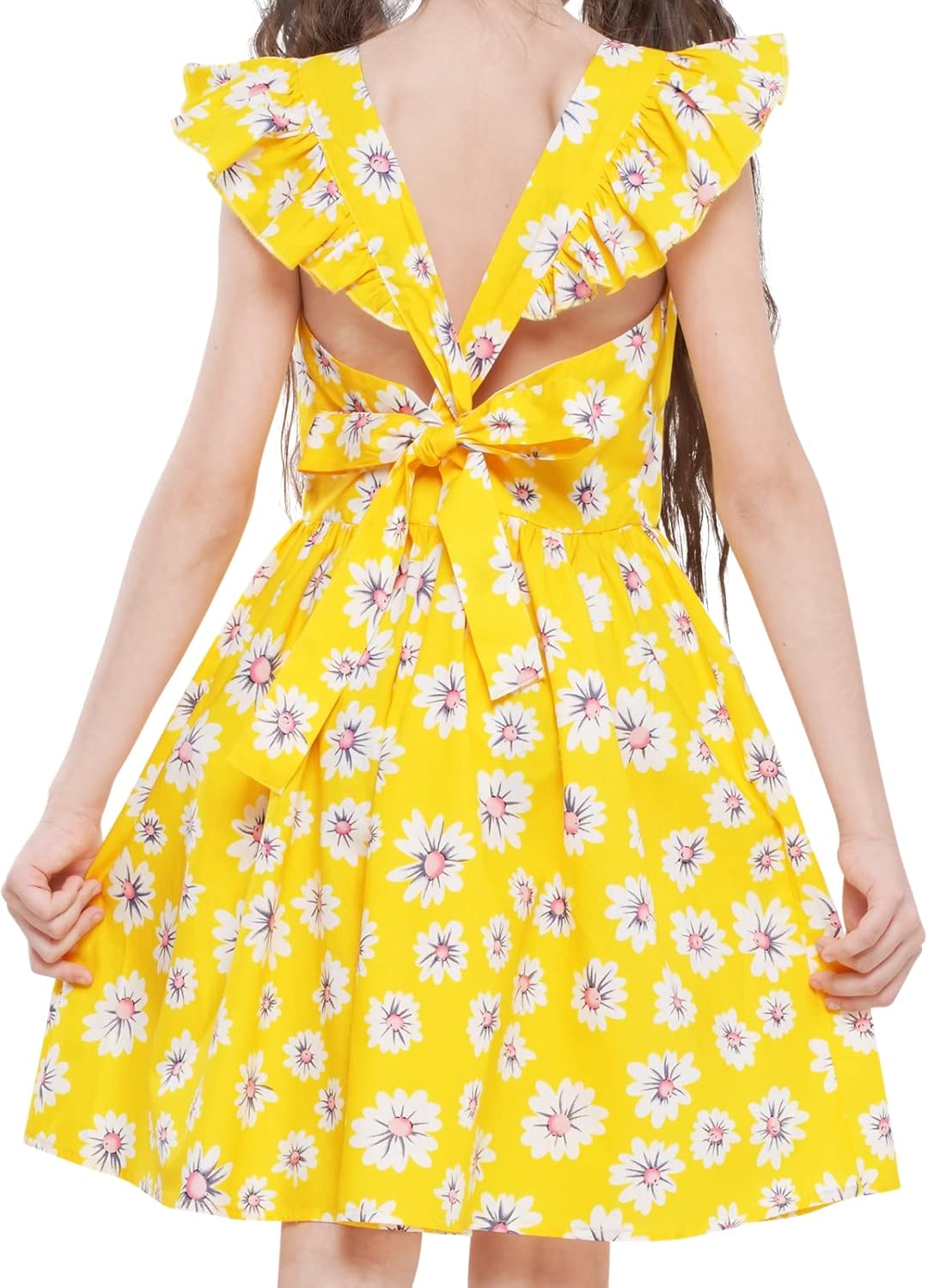 Girls Floral Cotton Dress - Sleeveless Summer Dress with Zipper Closure D36