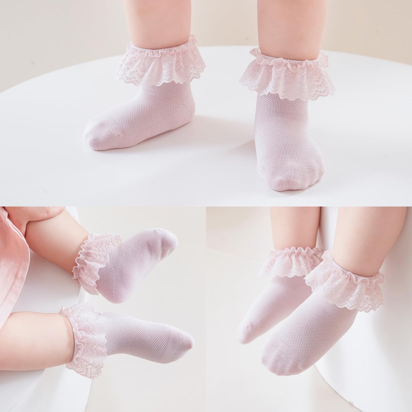 Baby Girl Lace Socks - Newborn Eyelet Ruffle Crew Socks 0-6 6-12 12-24 Months Cotton