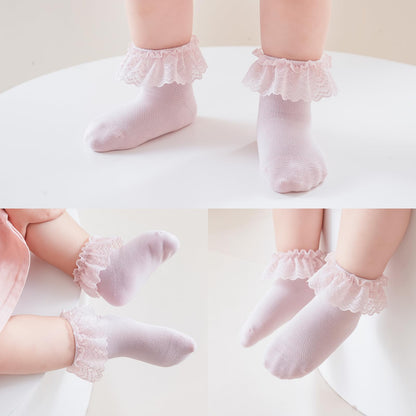 Baby Girl Lace Socks - Newborn Eyelet Ruffle Crew Socks 0-6 6-12 12-24 Months Cotton