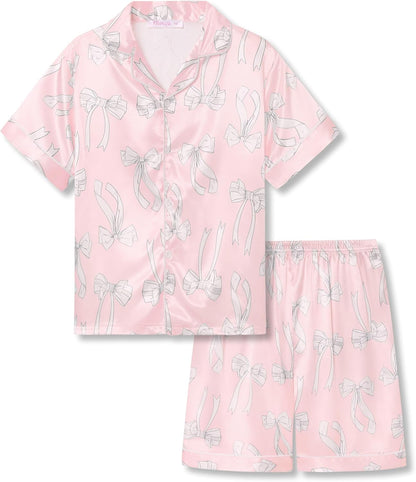 Girls Satin Pajama Set - Silky Button Down PJ with Shorts Size 6-16