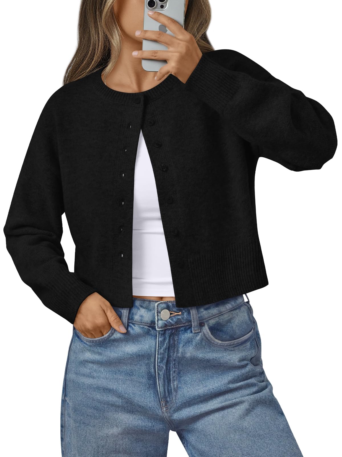 Women's Cropped Cardigan Sweaters - Lightweight Fall Button Up Knit