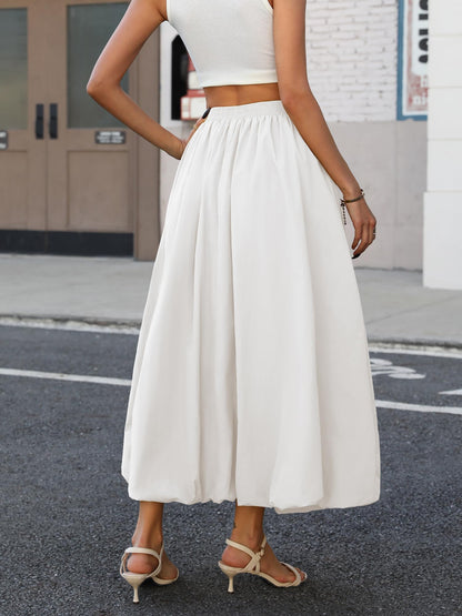 Bubble Skirt with Pockets - Elastic Waist Y2K A-Line Long Skirt for Women