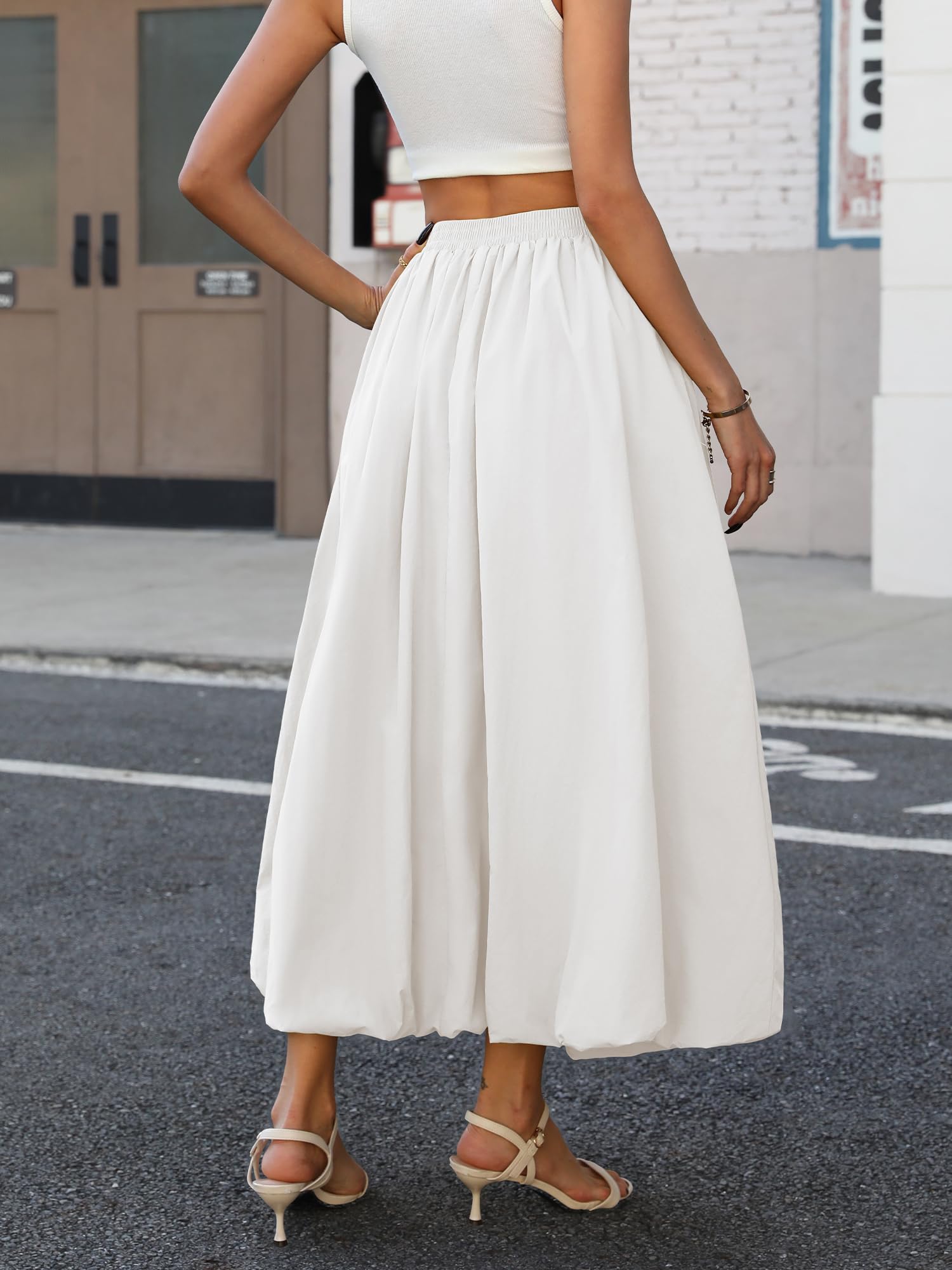 Bubble Skirt with Pockets - Elastic Waist Y2K A-Line Long Skirt for Women