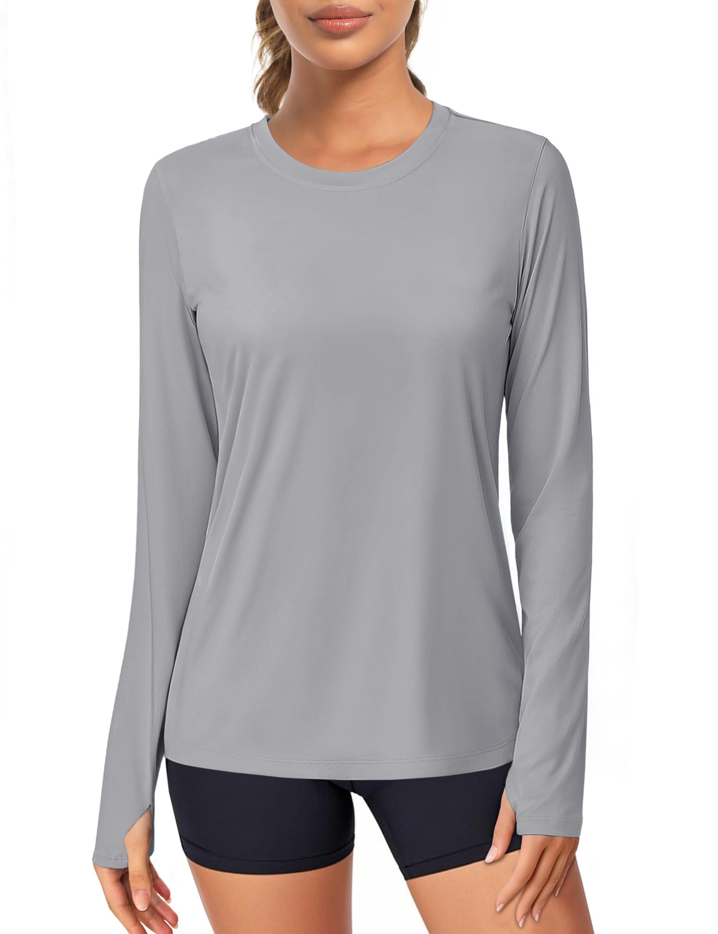 Women's UPF 80+ Long Sleeve Rash Guard - Quick Dry Athletic Shirt with Thumb Holes