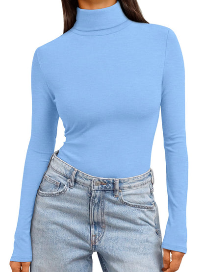 Women's Turtleneck Long Sleeve Shirts - Basic Thermal Underwear Tops Baby Blue