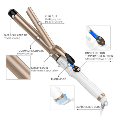 Professional Ceramic Tourmaline Curling Iron 3/4 Inch - Hair Curler with Heat Protection