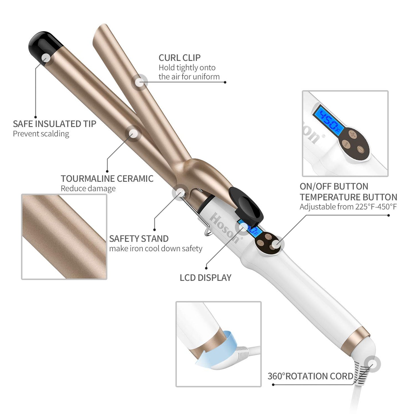 Professional Ceramic Tourmaline Curling Iron 3/4 Inch - Hair Curler with Heat Protection