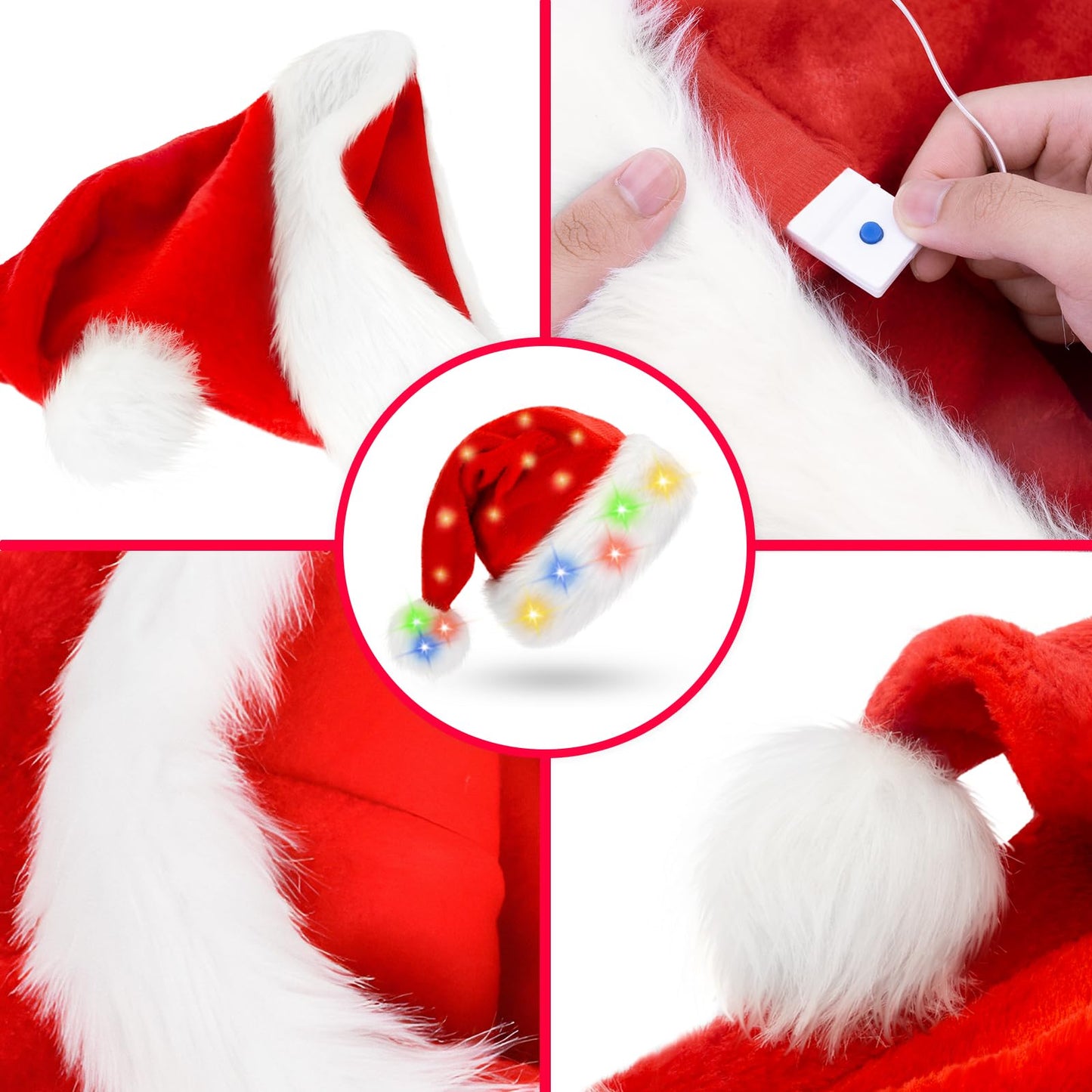 BOSONER Santa Hat: Christmas Hat Adult - Santa Hat for Women and Men - Led Santa Hat