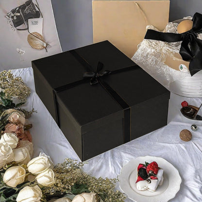 Large Gift Box with Lid 16.5x13x5.5 inches - Includes Card, Ribbons & Filler