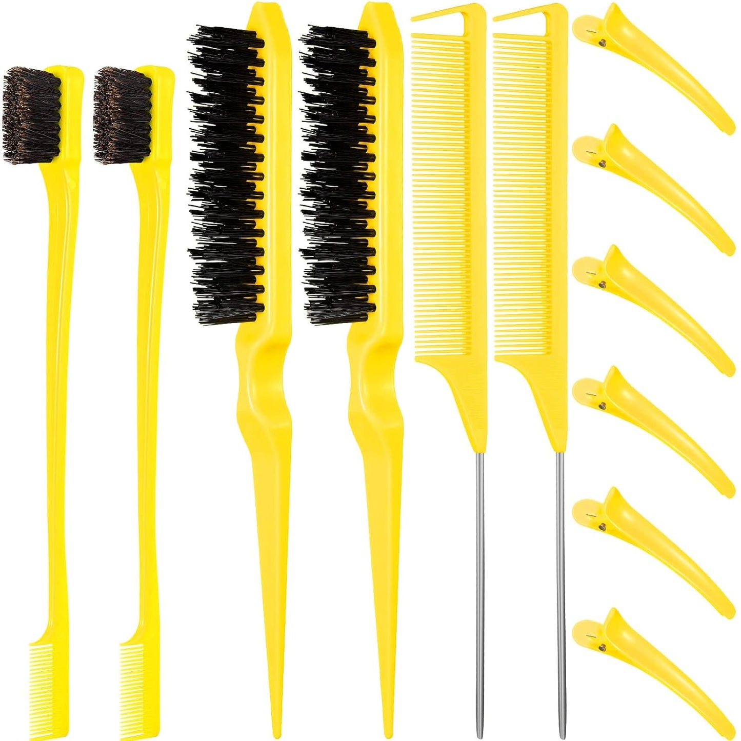 Hair Brush Set 12 Pieces Double Sided Edge Brush Teasing Combs Styling Kit Yellow