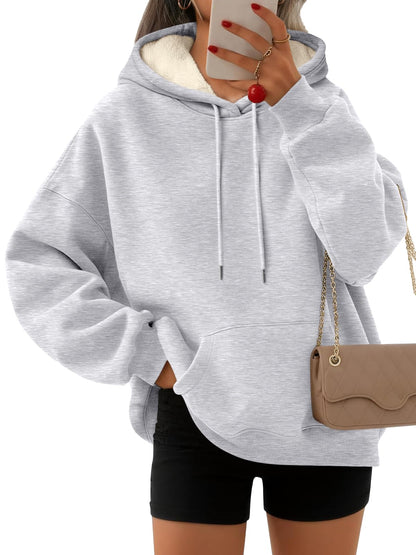 Women's Winter Fleece Sherpa Lined Hoodie - Warm Pullover Sweatshirt Heather Grey