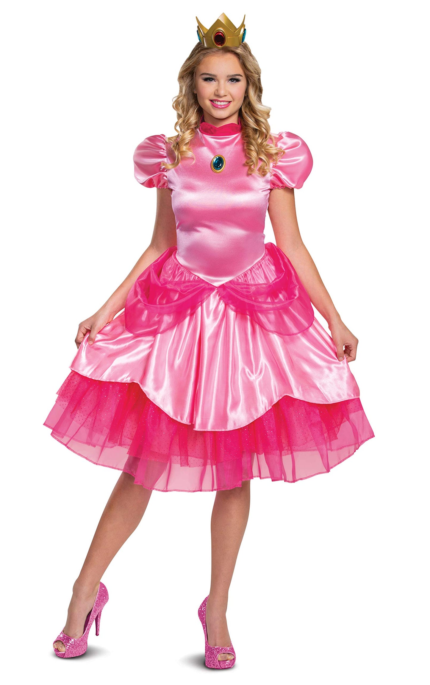 Women's Princess Peach Costume - Official Nintendo Super Mario Dress with Crown XXL (22-24)