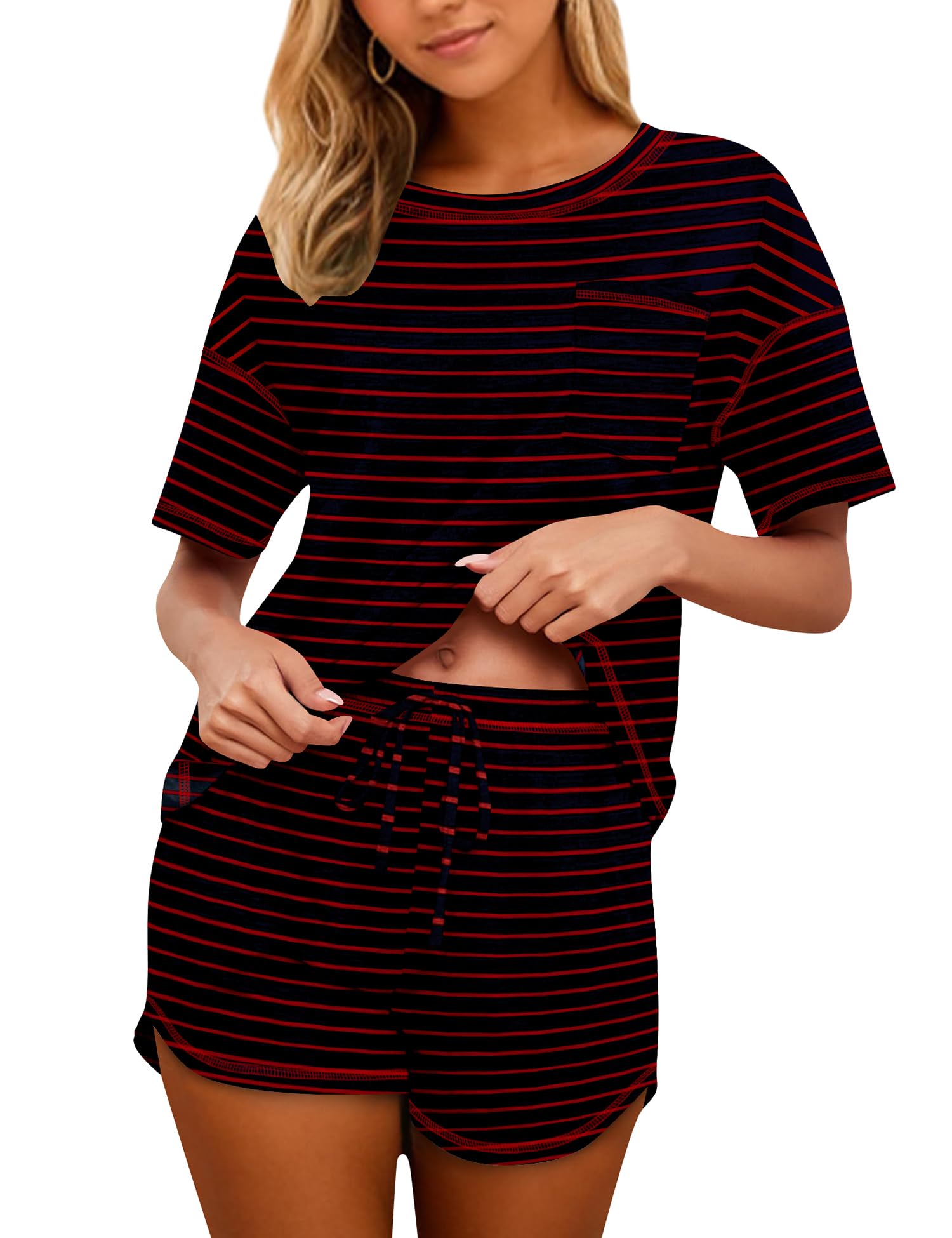 Women's Cotton Pajama Set - Short Sleeve Top and Shorts Sleepwear Lounge Set