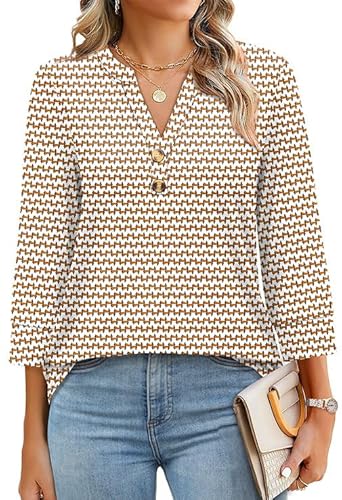 OFEEFAN Spring Tops for Women Summer Outfits 3/4 Sleeve Sleeve Shirts Women's Clothing Blouses for Women Dressy Casual Stripe L