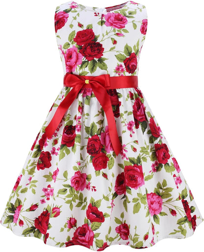 Girls Floral Cotton Dress - Sleeveless Summer Dress with Zipper Closure E88