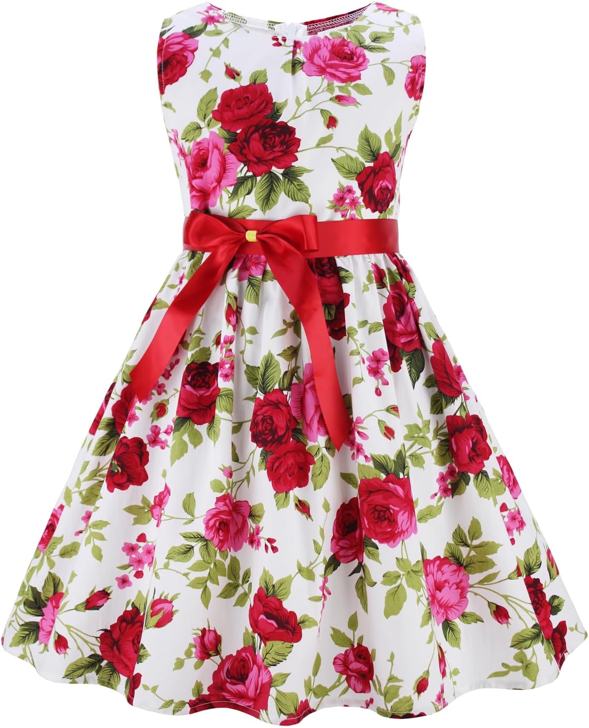 Girls Floral Cotton Dress - Sleeveless Summer Dress with Zipper Closure E88