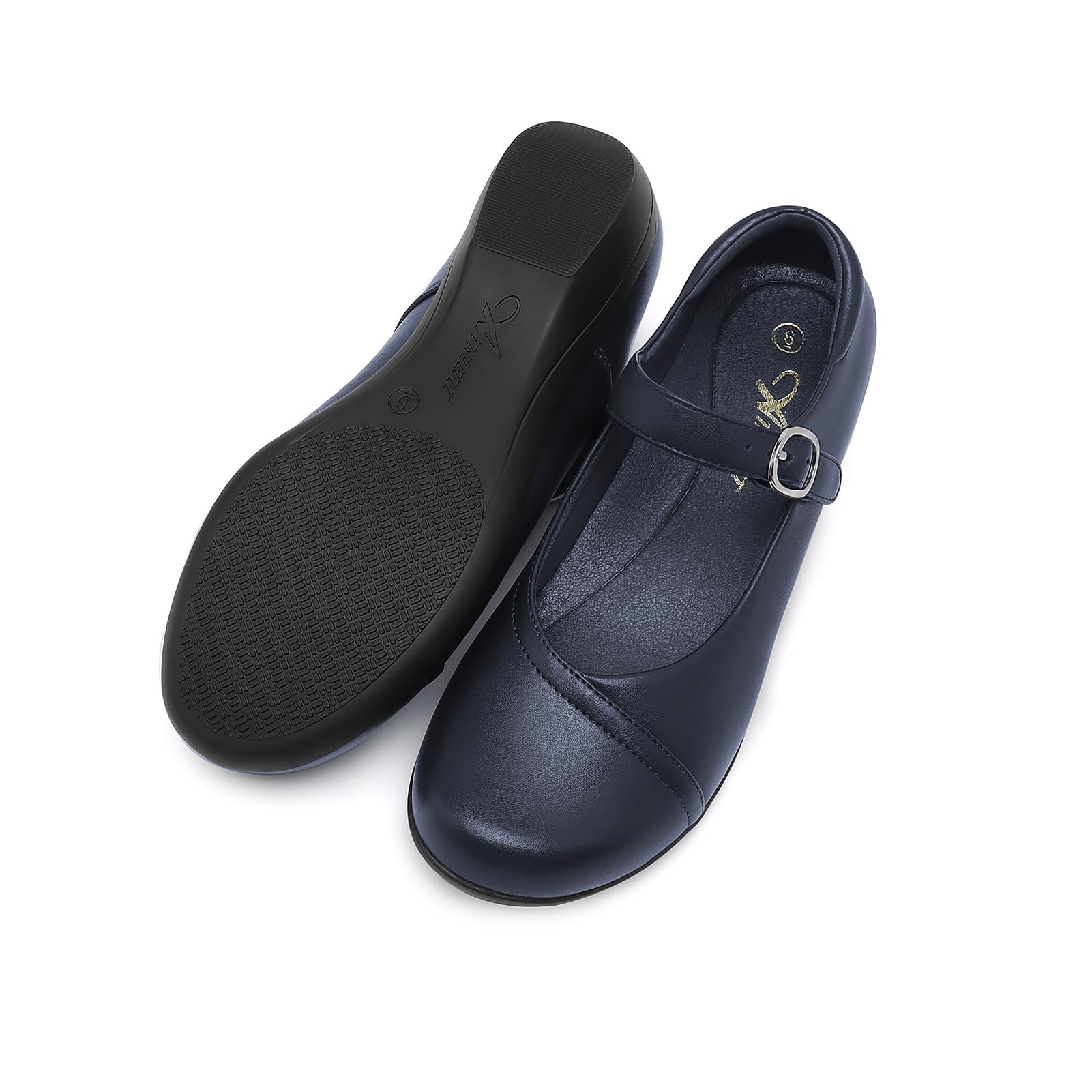 Mary Jane Flats for Women - Comfortable Round Toe Ballet Flats with Buckle Strap Work Shoes