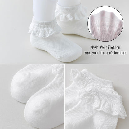Baby Girl Lace Socks - Newborn Eyelet Ruffle Crew Socks 0-6 6-12 12-24 Months Cotton