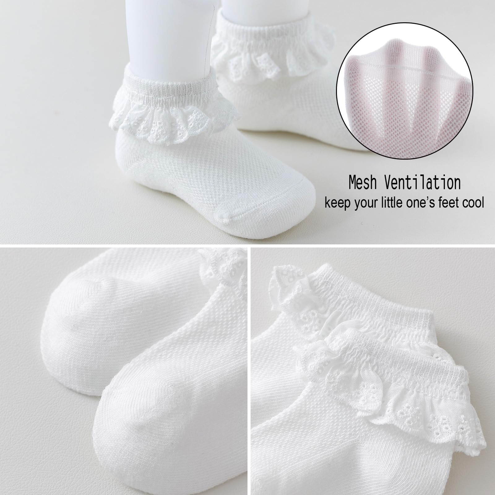 Baby Girl Lace Socks - Newborn Eyelet Ruffle Crew Socks 0-6 6-12 12-24 Months Cotton