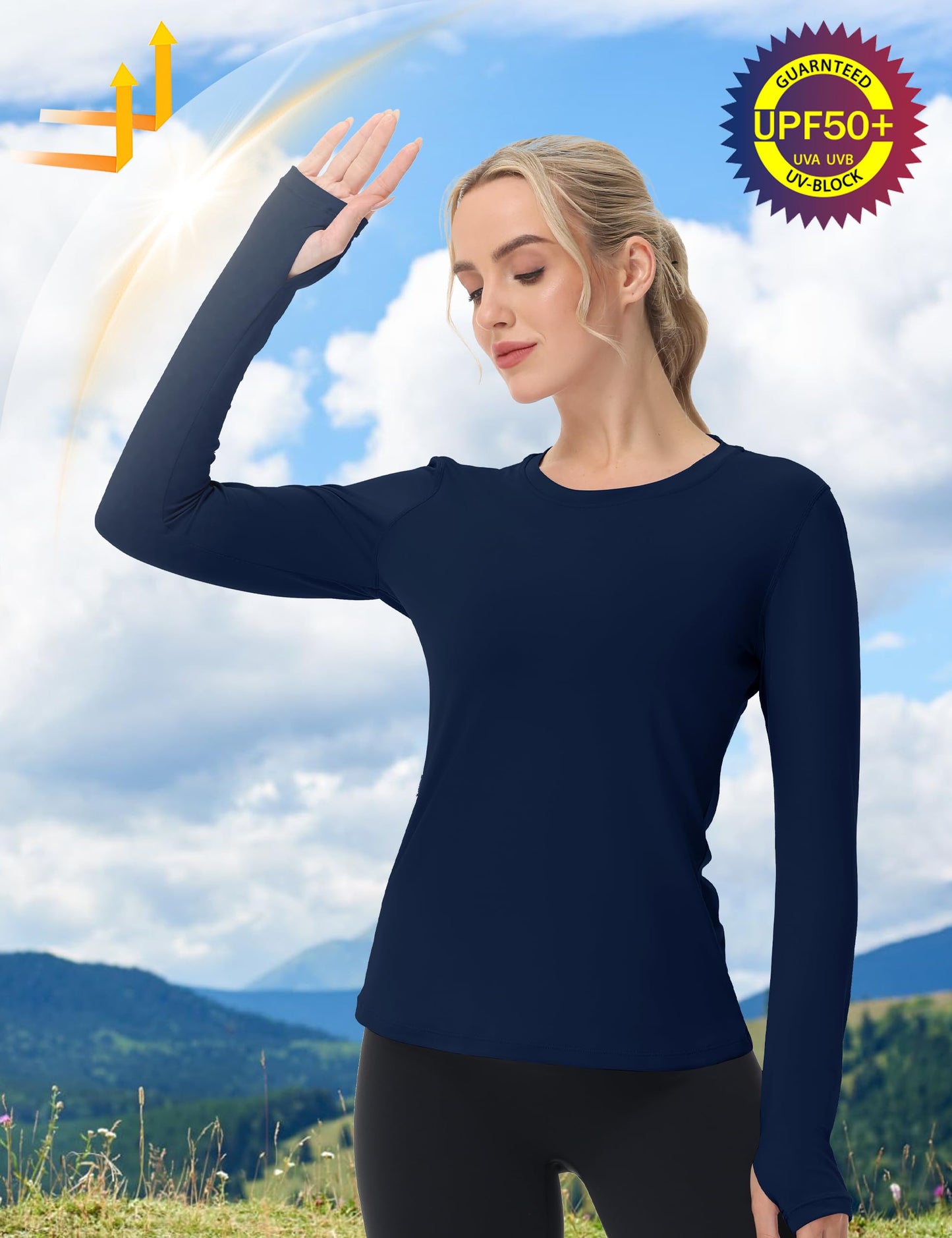 Women's UPF 50+ Sun Protection Long Sleeve Shirt - Athletic Rash Guard with Thumb Holes
